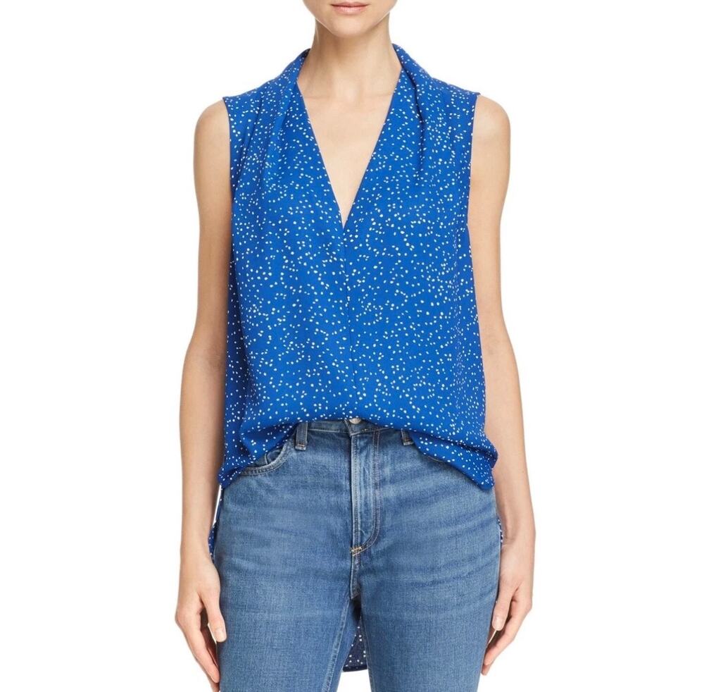 Equipment Femme Women S Blue White Speckled Sleeveless V Neck Blouse